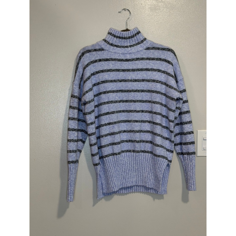 Eddie Bauer Womens Blue Striped Turtleneck Sweater Cotton Blend Size S